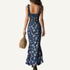 Bohemian Style Sleeveless Dress with Ruffle Straps High Slit Maxi Dress Vintage Floral Print Summer Dress for Women