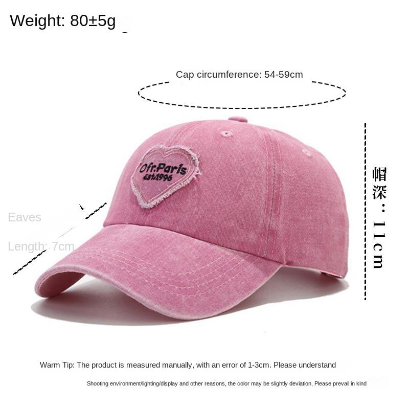Korean hat women's fashion autumn and winter love embroidery washed baseball cap pink cap retro couple visor