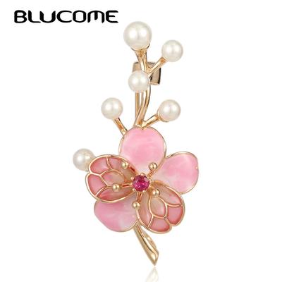 Spille per piante con fiori rosa smaltati Strass simulati Fiori di ciliegio Spilla per matrimonio