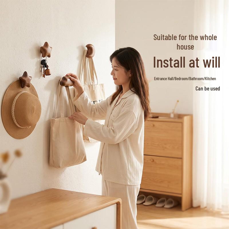Solid Wood Moon, Star & Cloud Coat Hook for Hallway or Bedroom