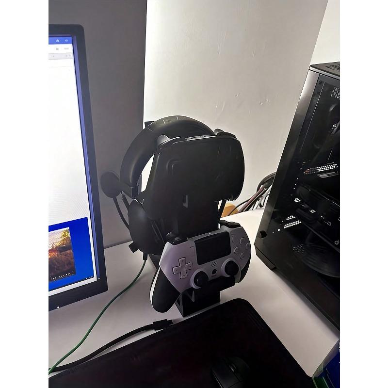 3-In-1 Game Controller Holder For 2 Gamepads & 1 Headphone Space-Saving Desktop Organizer Headphone Storage Rack