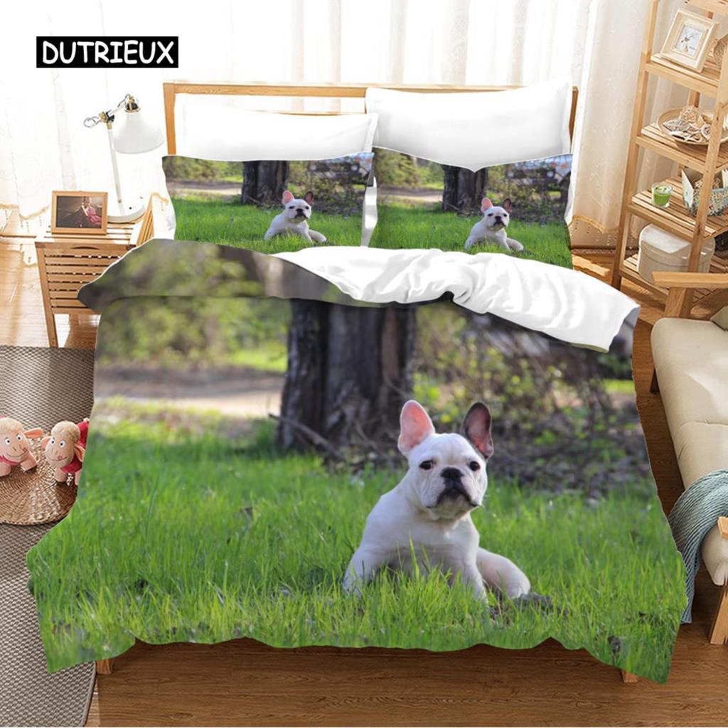 Zestaw Poszwy na Kołdrę Bulldog Poliester Zestaw Pościeli Bulldog na Łóżko Pojedyncze Styl Czarno-Biały Motyw Zwierzęcy Podwójny Queen King Size Poszwa na Kołdrę