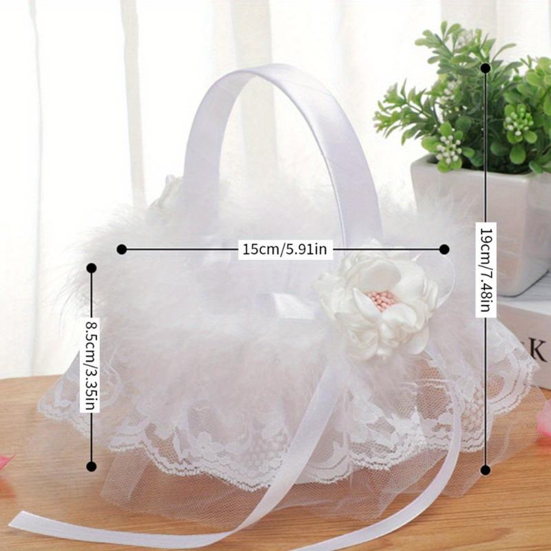 1 Pc White Flower Girls Basket Simple Wedding Flower Basket Bride Bridesmaid Hand Held Basket Wedding Ceremony Party Decorations