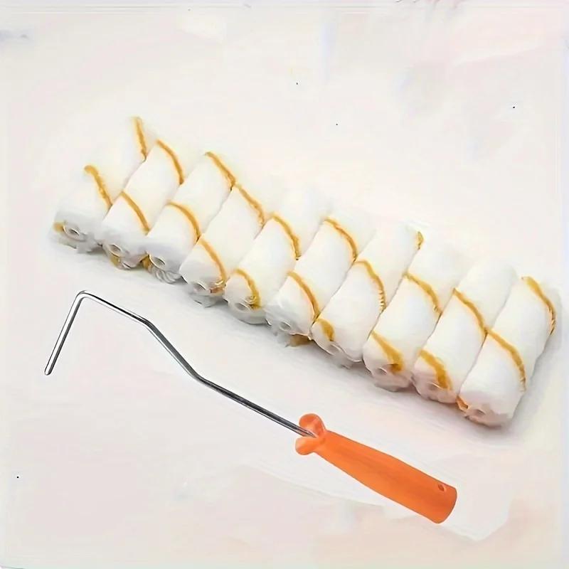 Disposable Mini Paint Roller Kit With 10 4-Inch Covers,30cm Long Roller Frame Paint Roller For Painting Walls Practical Tool