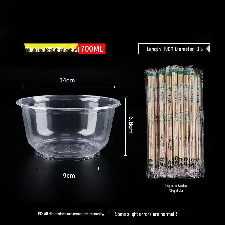 Disposable Transparent Plastic Bowl & Chopsticks Set for Rice, Noodles, Soup, Tangyuan - Small Round Bowls with Lids for Home & Commercial Use
