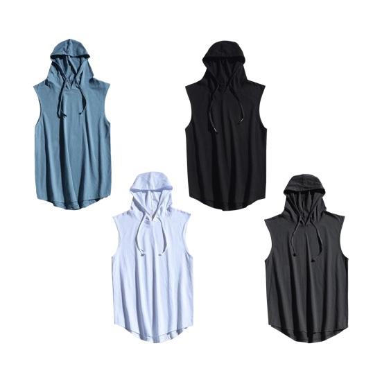 Sommervest for menn Hette, ermeløs Ensfarget snøring Svettedempende Hurtigtørkende Løs Fitness Sport Jogging Topp