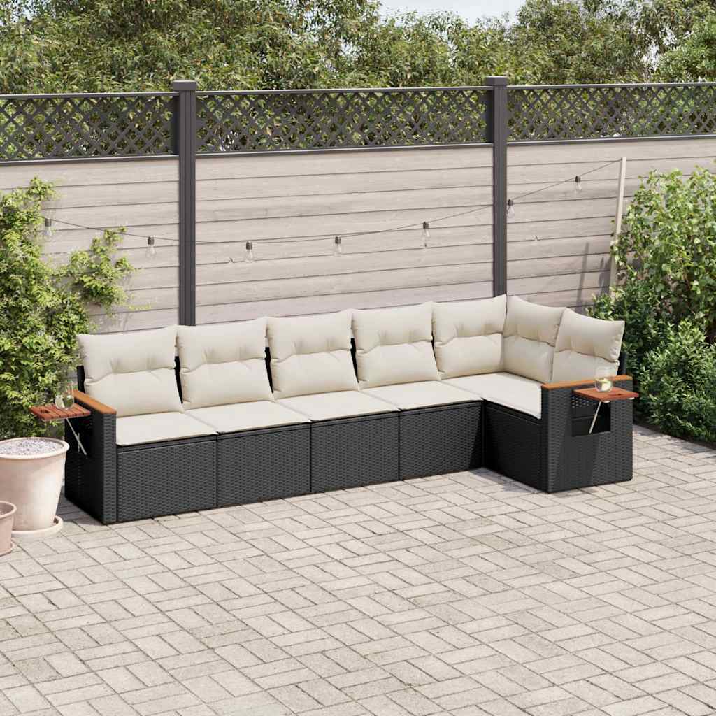 Vidaxl 6-Cz. Set di Mobili da Giardino con Cuscini, Polyrattan Nero
