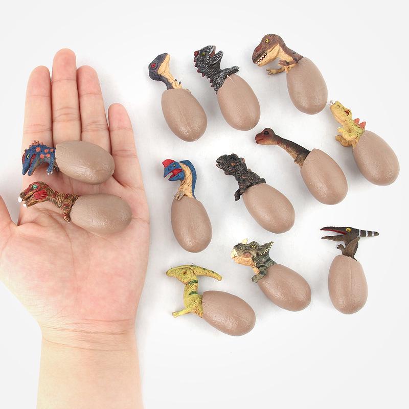 12 Pcs Hand Dinosaur Egg Model Semi-hatching Dinosaur Model with Bottom