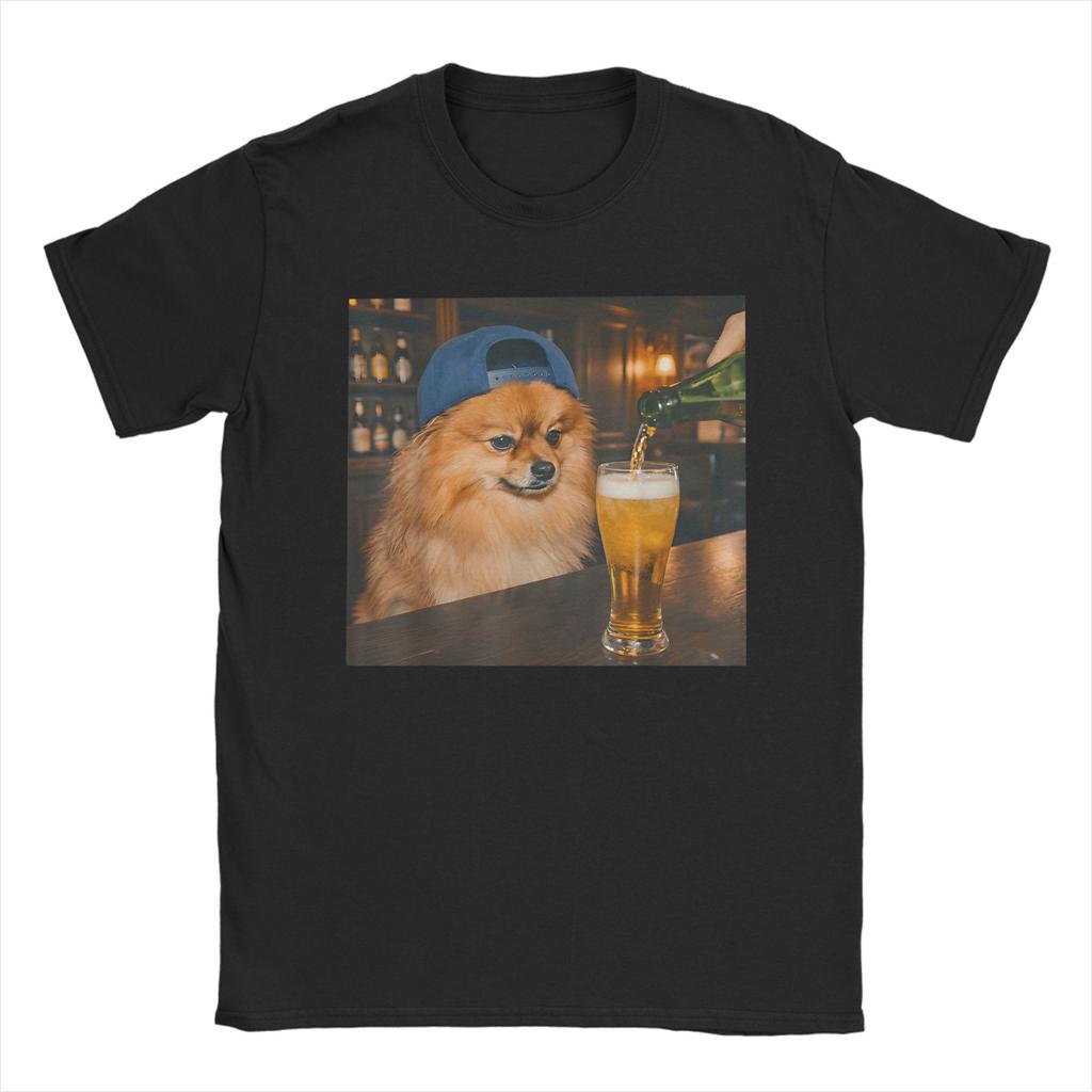 Unisex Unisex T-Shirt Lustiger Patriotischer Zwergspitz Hund Trinkt Bier Amerikanische Reine Baumwolle T-Shirts Rundhals Kleidung Große Größen