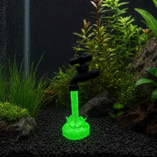 Leuchtet im Dunkeln Wasserhahn Figur, 3D Gedruckter Wasserhahn Aquarium Ornament mit Leuchtendem Wasserfluss für Schreibtisch Veranda Heimdekoration