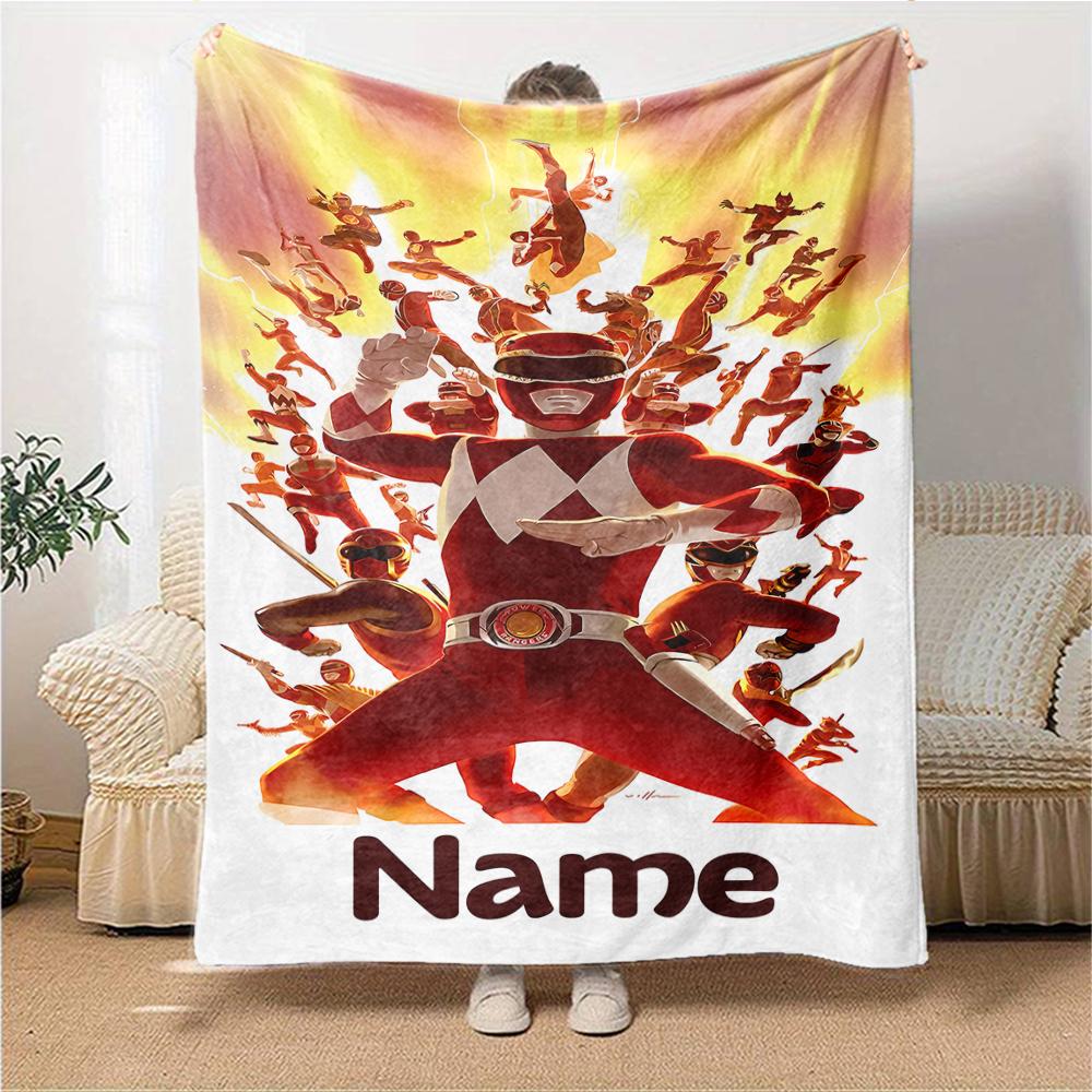 Custom Name Power Rangers Adventure Party Blanket For Couch Bed Plush Cozy Fuzzy Blanket Super Soft Warm Blankets For Fall And Winter 0916263