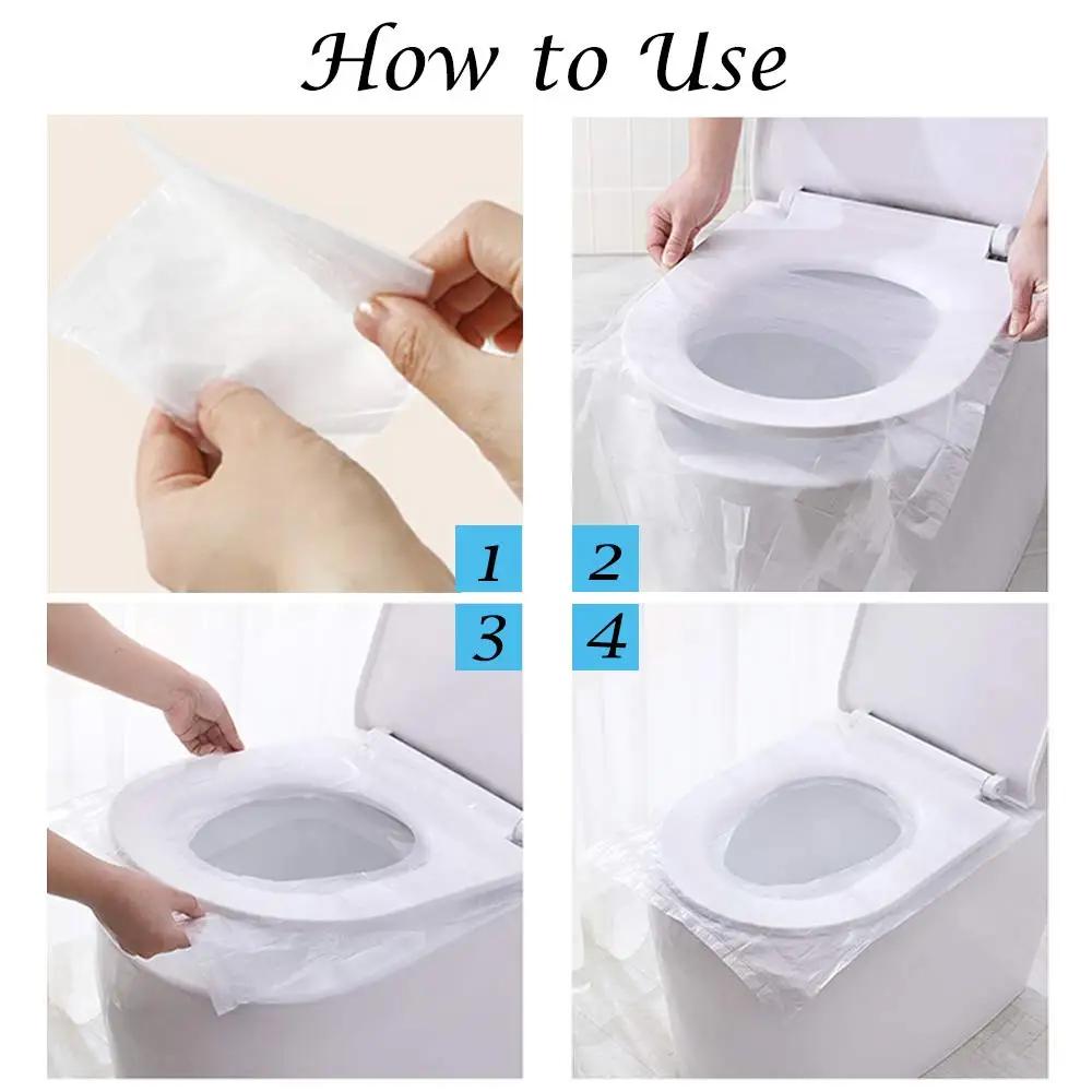 50Pcs Disposable Plastic Toilet Seat Cover Waterproof and Non Slip Individually Wrapped, for Travel, Toilet Seat Protectors