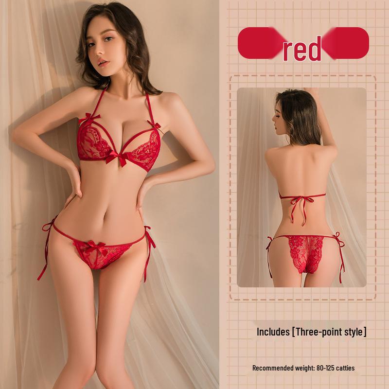 Love As Lingerie Sexy Lace-Up Transparent Bra and Panty Set