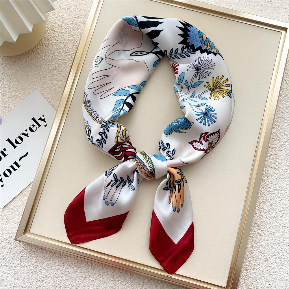 70 Small Square Silk Scarf: Women's Retro Chic Sunscreen Neck, Head, or Wrist Scarf In Korean Style for Autumn and Winter