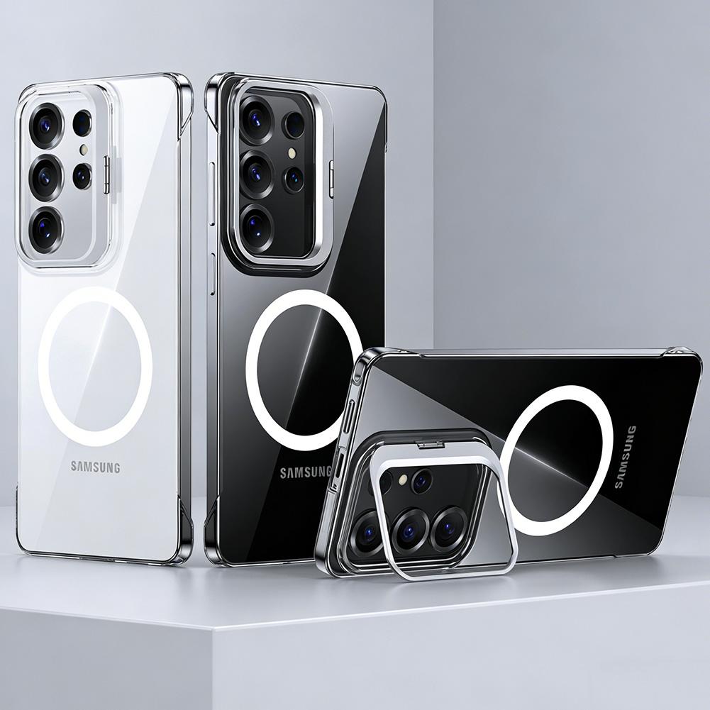 Invisible Camera Kickstand Frameless Clear Case For Samsung S26 Ultra S26 + Galaxy S25 Ultra S24 FE Magnetic Ring Protect Cover