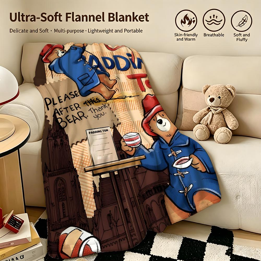 Cartoon P-Paddington Bear-R Throw Warm Soft Flannel Blanket, Multi-use for Sofa Bed Camping Travel Nap