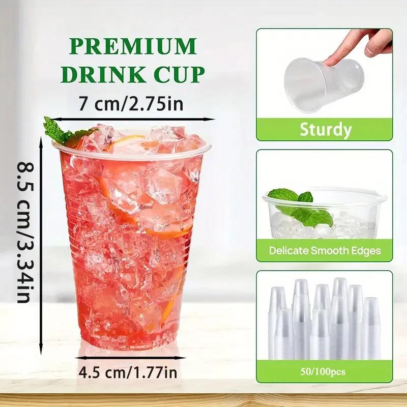 

50/100PCS Disposable Plastic Cup Transparent Plastic Cup Fruit Juice Milk Tea Wedding Birthday Party Beverage Container 50pcs