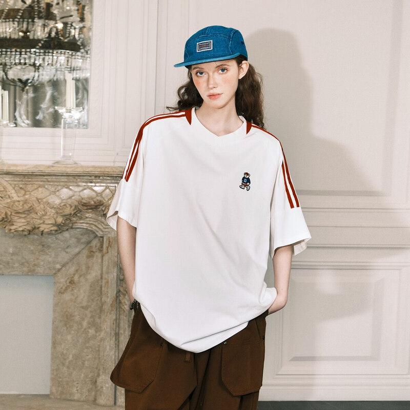 ICH MODE Women s Summer Little Bear Series Sorona Cool Raglan Striped V-neck T-shirt 2XL