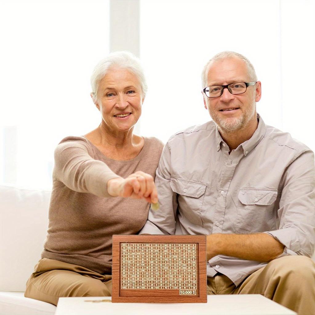 1pc DIY Wooden Piggy Bank with Savings Targets and Number,1000/5000/10000 Reusable Money Bank Suitable for Couples,elders,and Adults.