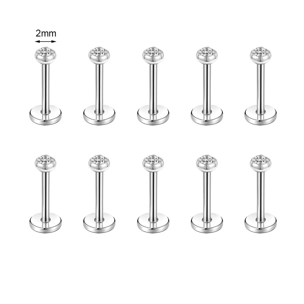 ZS 10 Pcs/lot Gold Color 16/18G Stainless Steel Labret Lip Piercing Men CZ Crystal Ear Cartilage Tragus Helix Piercings 6/8/10MM