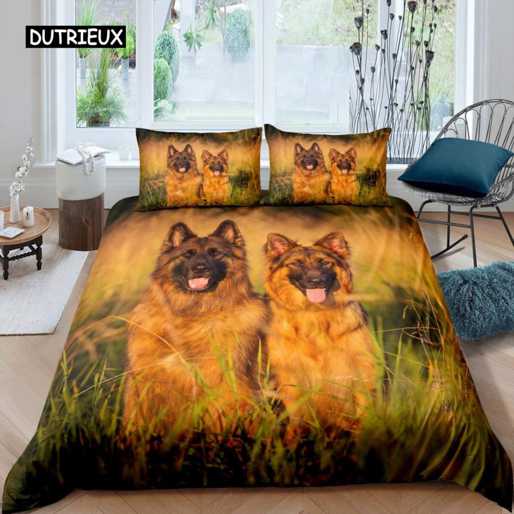 German Shepherd Duvet Cover Set 3D German Shepherd Puppy Print Bedding Set for Kids Boys Girls Pet Animal Theme Comforter Cover