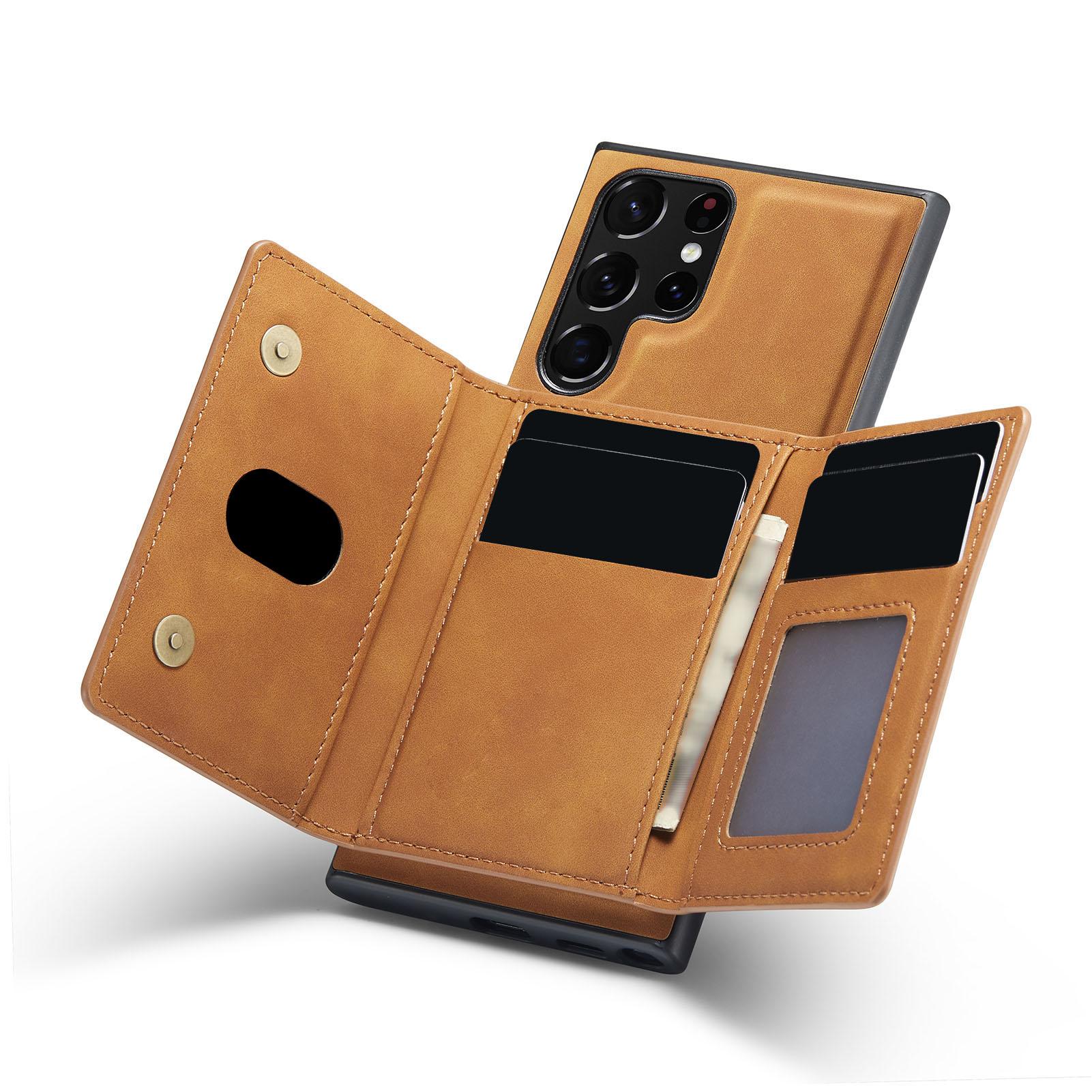 

Phone Case Magnetic Card Holder Wallet Stand Cover Fit for Samsung Galaxy S22 Brown S22 Ultra коричневый
