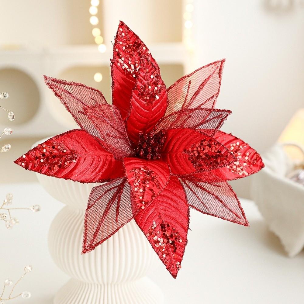 Glitter Artificial Poinsettia Flower 29CM Simulation Flowers Sequins Flower Christmas Decoration