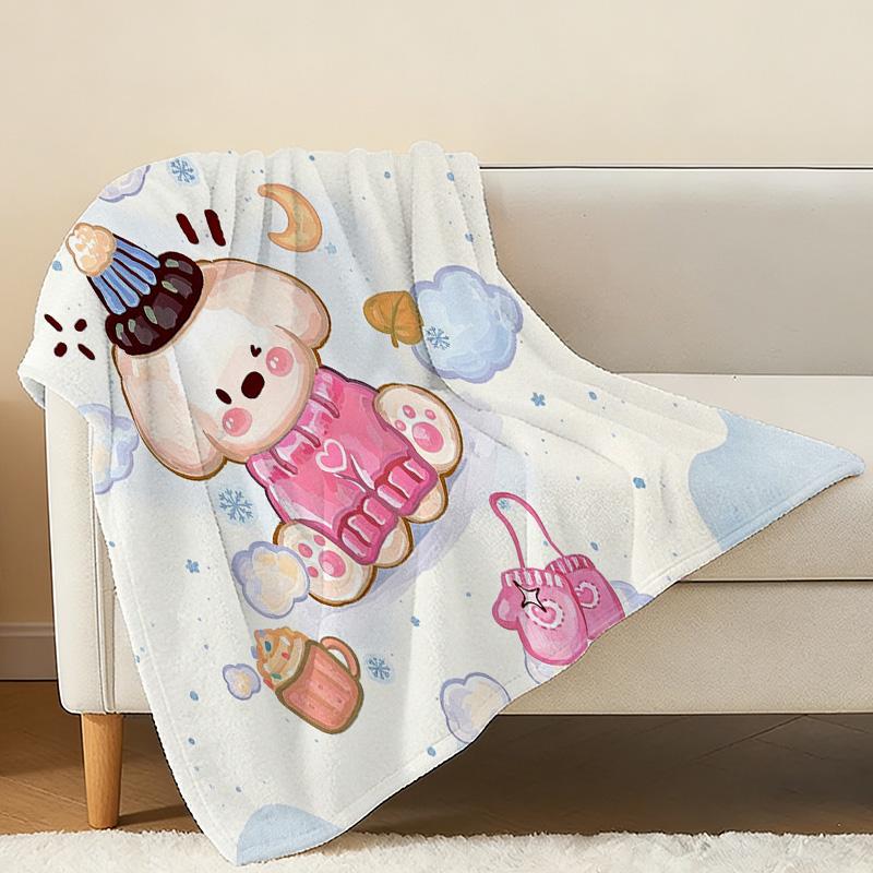 Plush Flannel Throw Blanket, Cute Cartoon Dog Series, Soft Cozy Warm Blanket for Home, Sofa, Bedroom, Christmas, Halloween