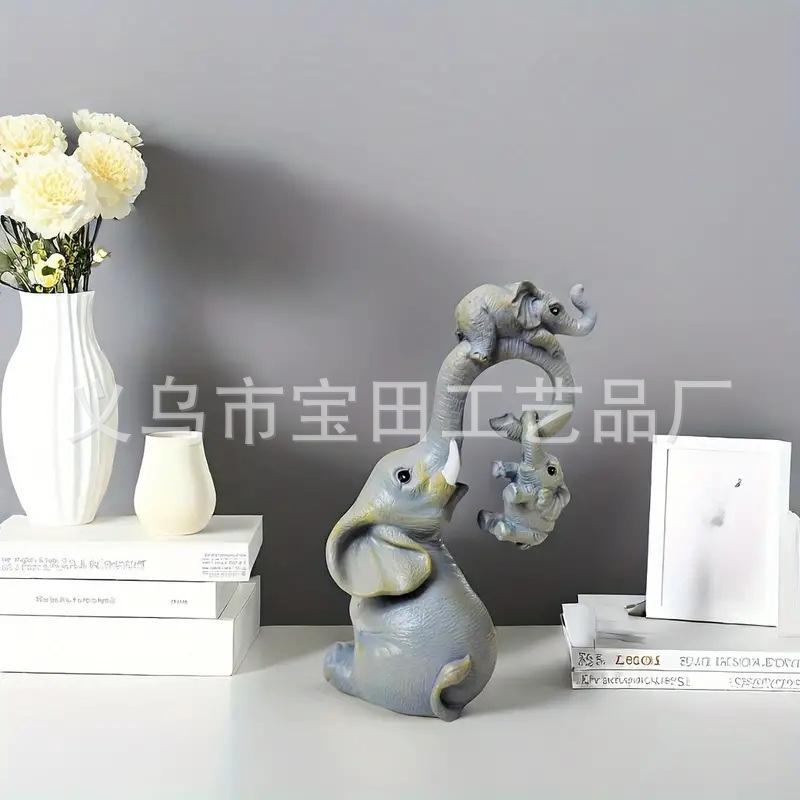 Elephant family resin statue ornament is suitable for home tabletop decoration, courtyard, gardening decoration ornament