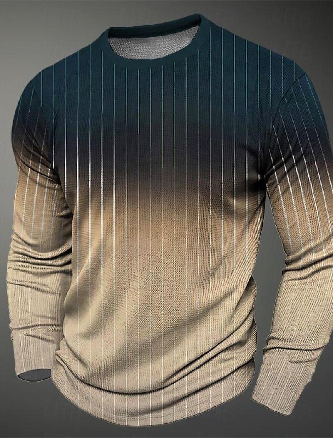 

Color Block Stripes 3D Print Men s Street Style T Shirt Sports Outdoor Holiday Going Out T-shirt Long Sleeve Crew Neck Shirt Top S