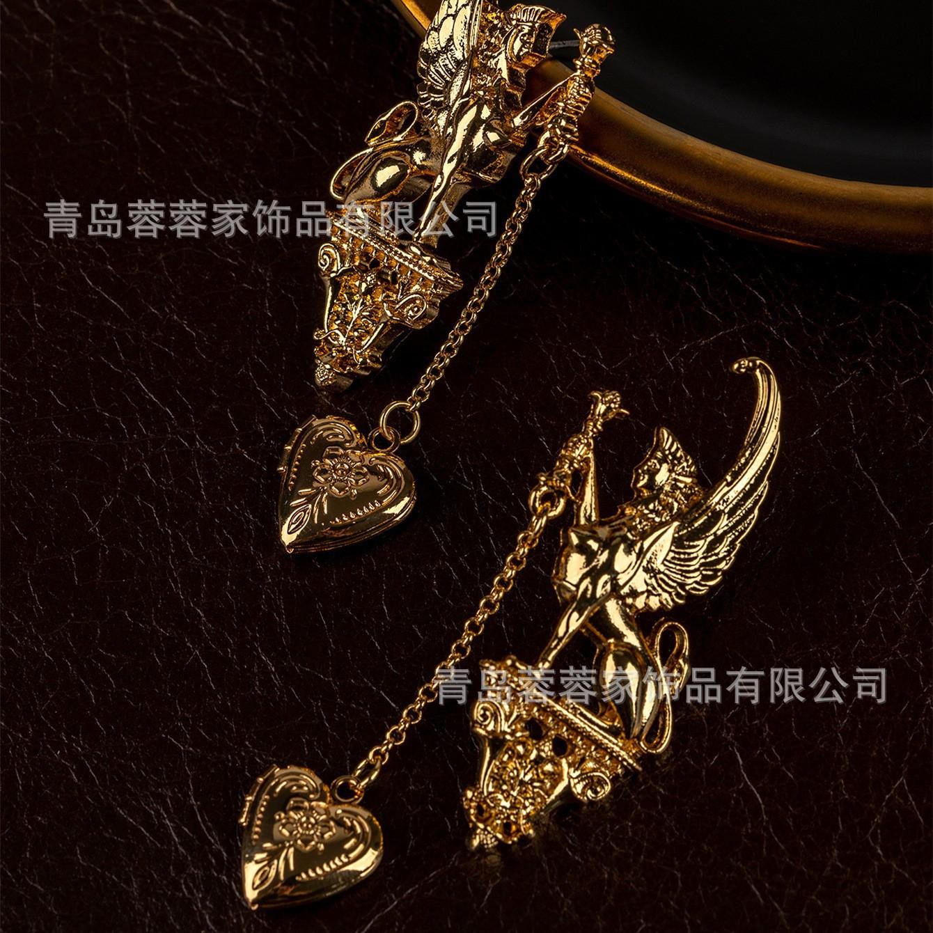 

Vintage Lion Body Person Angel Love Earrings Cross Border Antique Gold Retro Court Personality Style