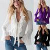 Elegant French Style Spring Summer V-Neck Bubble Sleeve Shirt Tops for Women Pure Color Ruffles Lady's Blouse