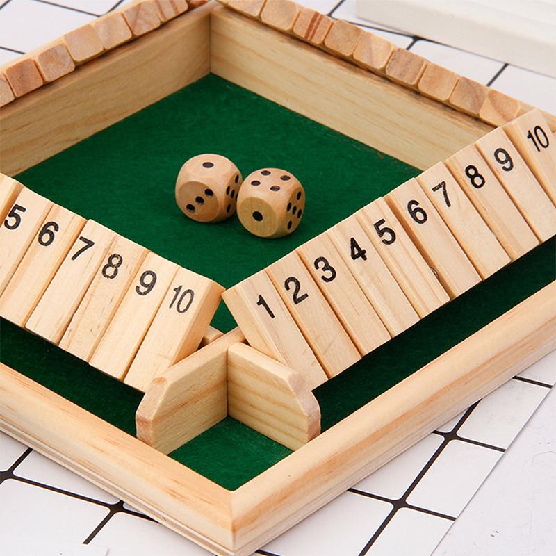 Wooden 4Players Shut The Box Dice Game Tabletop Family Parents Kids Board Games