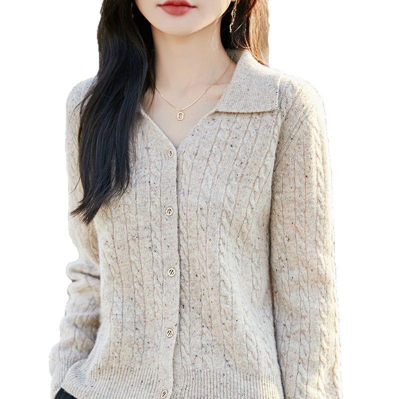 Women's Chic V-Neck Heathered Wool Cardigan - 2025 Spring/Autumn Fashionable Knit Sweater