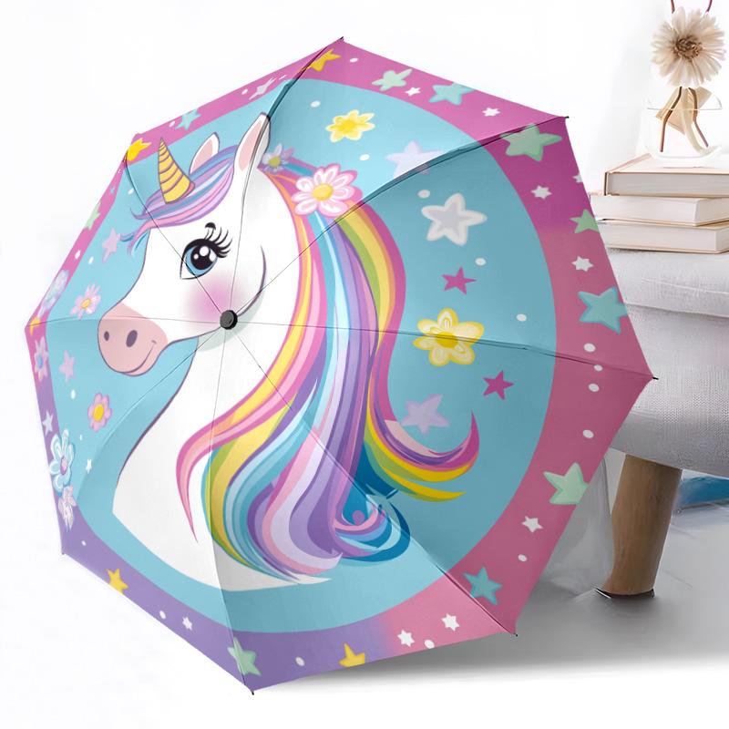 1pc Rainbow Unicorn Fantasy Automatic Umbrella with Folding Compact Durable 8 Rib Design Foldable Carry Umbrella Stylish Accessory Perfect Birthday Y6