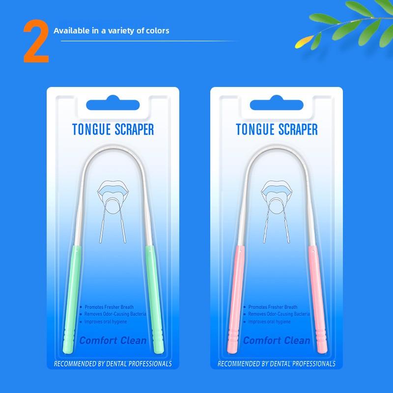 Plastic U-shaped Tongue Scraper with Injection-molded Card, Single Piece In Independent Packaging, Tongue Coating Cleaner