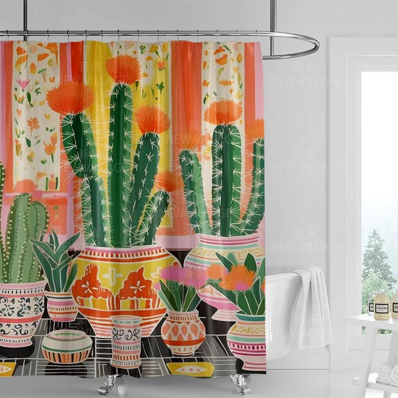 

Bohemian Style Plant Bathroom Curtains Floral Pattern Printed Shower Curtains, 180X200Cm Waterproof Fabric Shower Curtains W60H190(CM)-1 Pcs