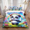 3pcs Rainbow Panda Bedding Set - Includes One Quilt Cover and Two Pillowcases (No Core) - Festival Gift for Bedroom Decor - Anime Cartoon De