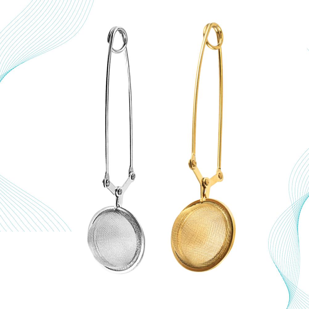 2Pcs Tea Leaker Stainless Steel Strainer Modern Unique Attractive Design for Home Office Use Golden Silver