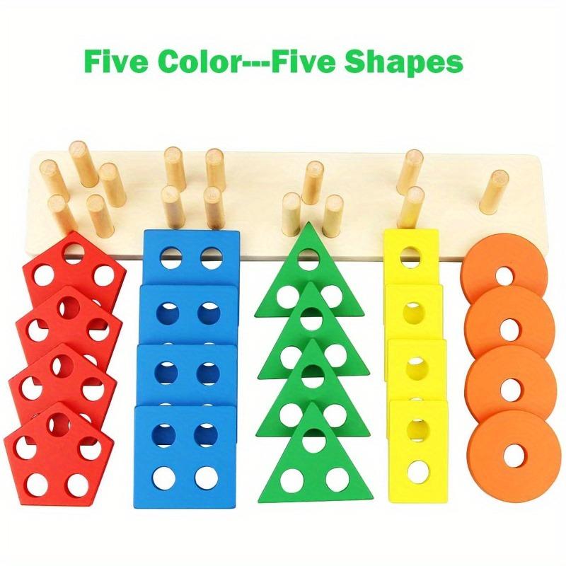 1SET Children's Recycled Wooden Stacked Toys - Educational Color and Shape Classification Puzzles To Develop Fine Motor Skills
