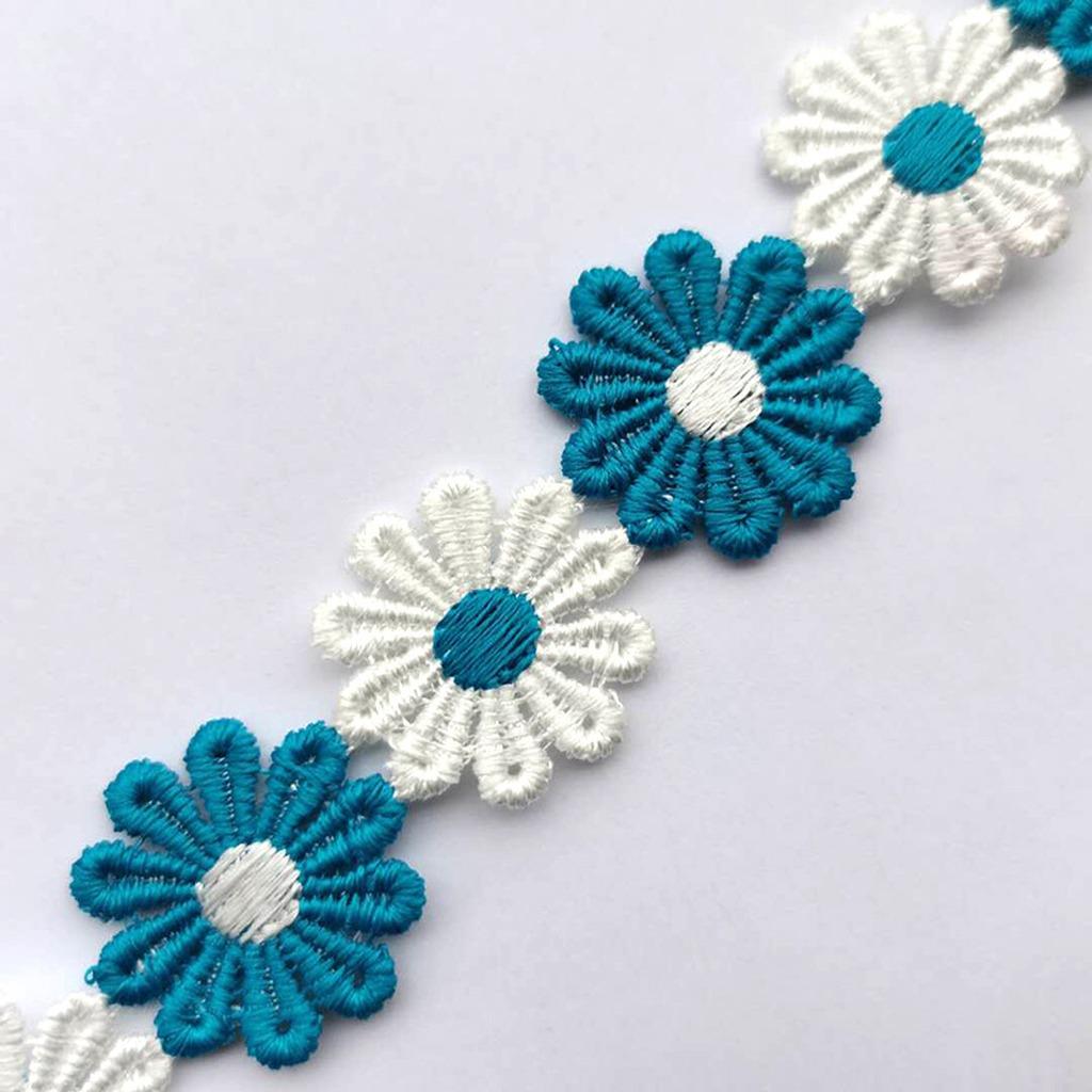 15 Yards/Roll 2.5cm Daisy Sunflower Lace Trim Water-soluble Embroidered Polyester Ribbon for DIY Crafts Sewing Clothing Decors