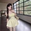 Yellow Spaghetti Strap Summer Dress - Waist-Hugging, Petite, Puffy Skirt, Birthday Party Attire for Women