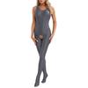 Womens Solid Color Full Body Bodysuit U Neck Sleeveless Footed Hole Jumpsuits Glossy Stretchy Unitard Bodysuits