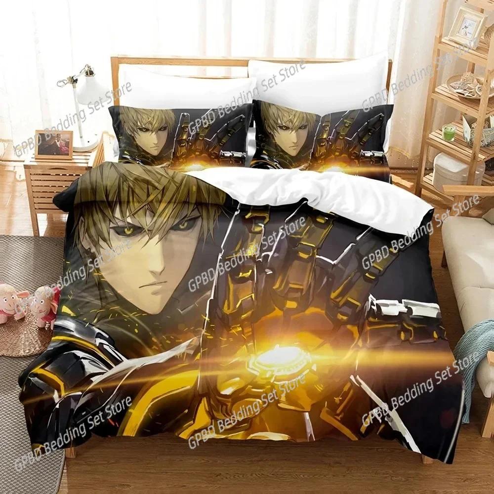 Anime One-Punch Man Saitama Beding Set 3D Printed Suitable for Bedrom Soft Duvet Cover Set With Pilowcases Children Kids Home Textile