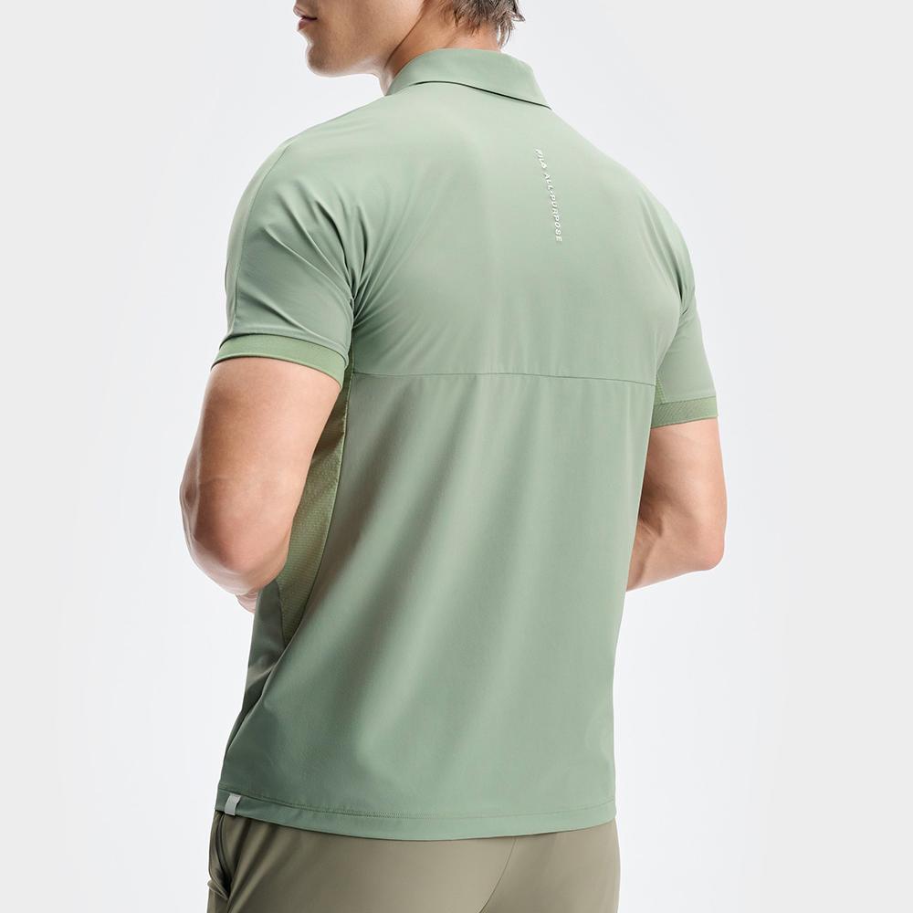 Fila Athletics A.P. Solid Color Casual Woven Breathable Short Sleeve Polo Shirt Men Polo Shirts Wave-Gray-Green A11M431129F-KK