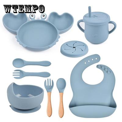 9 Teile/satz Baby Silikon Geschirr Set Baby Fütterung Gerichte BPA FREI Schüssel Platte Lätzchen Löffel Gabel Sets Kinder Rutschfeste Geschirr