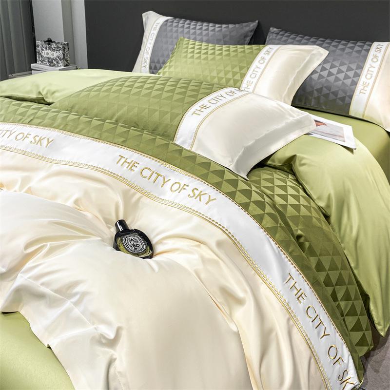 Washed Ice Silk Four-piece Set Silk Embroidered Quilt Cover High-end Tencel Bed Sheet Three-piece Set