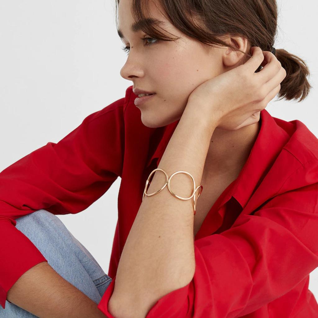 Hollow Open Cuff Bracelet Titanium Steel Gold Plated Jewelry Minimalist Womens Fashion Accessory