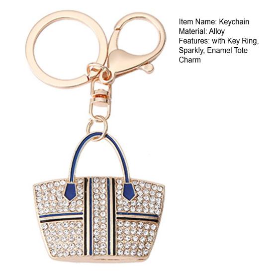 Tote Charm Keychain Rhinestone Enamel Tote Bag Charm with Key Ring Sparkly Handbag Keychain Purse Charm Gift for Women Girls Friends
