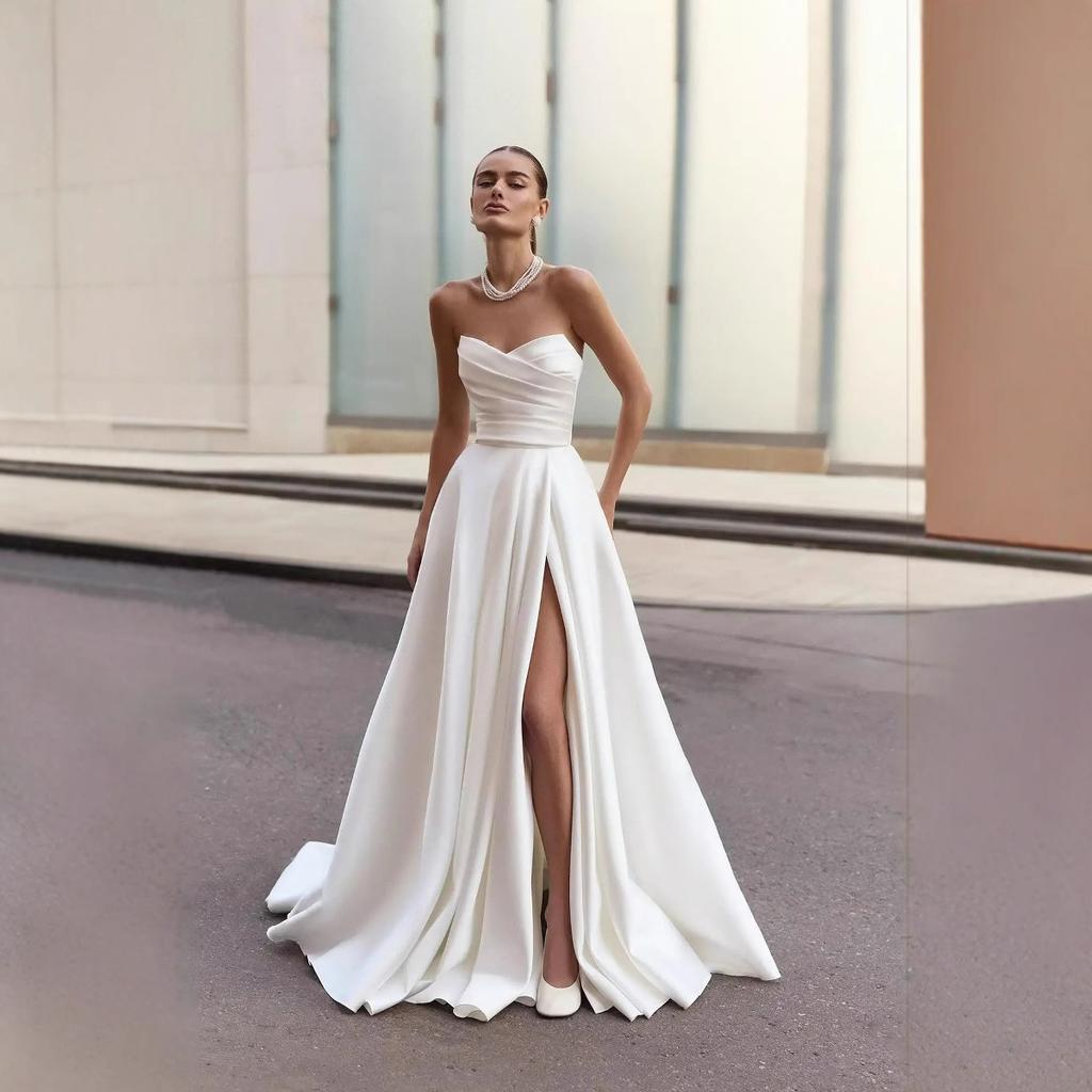 European and American Tube Top Dress New Small Trailing Slit Design Slim Dress Banquet High-end Evening Dress Women